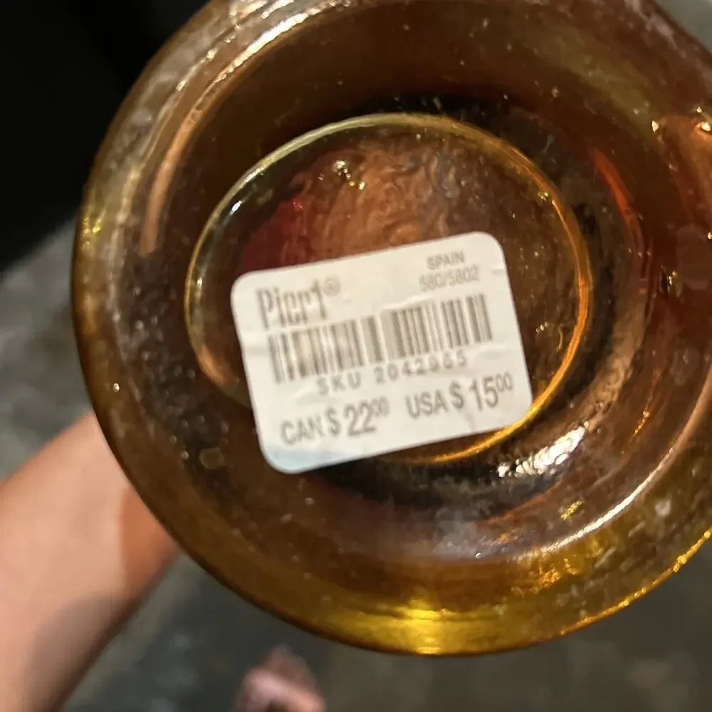Pier 1 Art Glass Amber Vase Orange Fall Bubble Tall Glass Halloween Autumn 9”